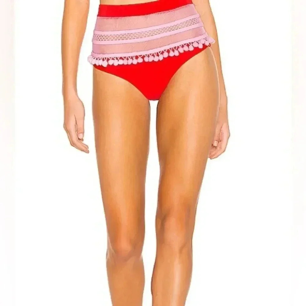 Tularosa Thessy Swim Bikini‎ Bottom in Red And Pink SzM